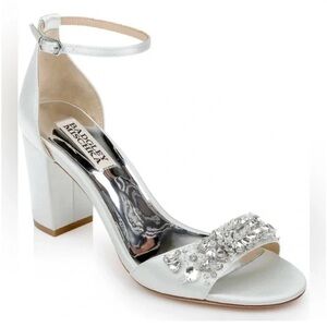 Badgley Mischka Jeweled Ankle-Strap Block Heel Sandal. Size 9.5